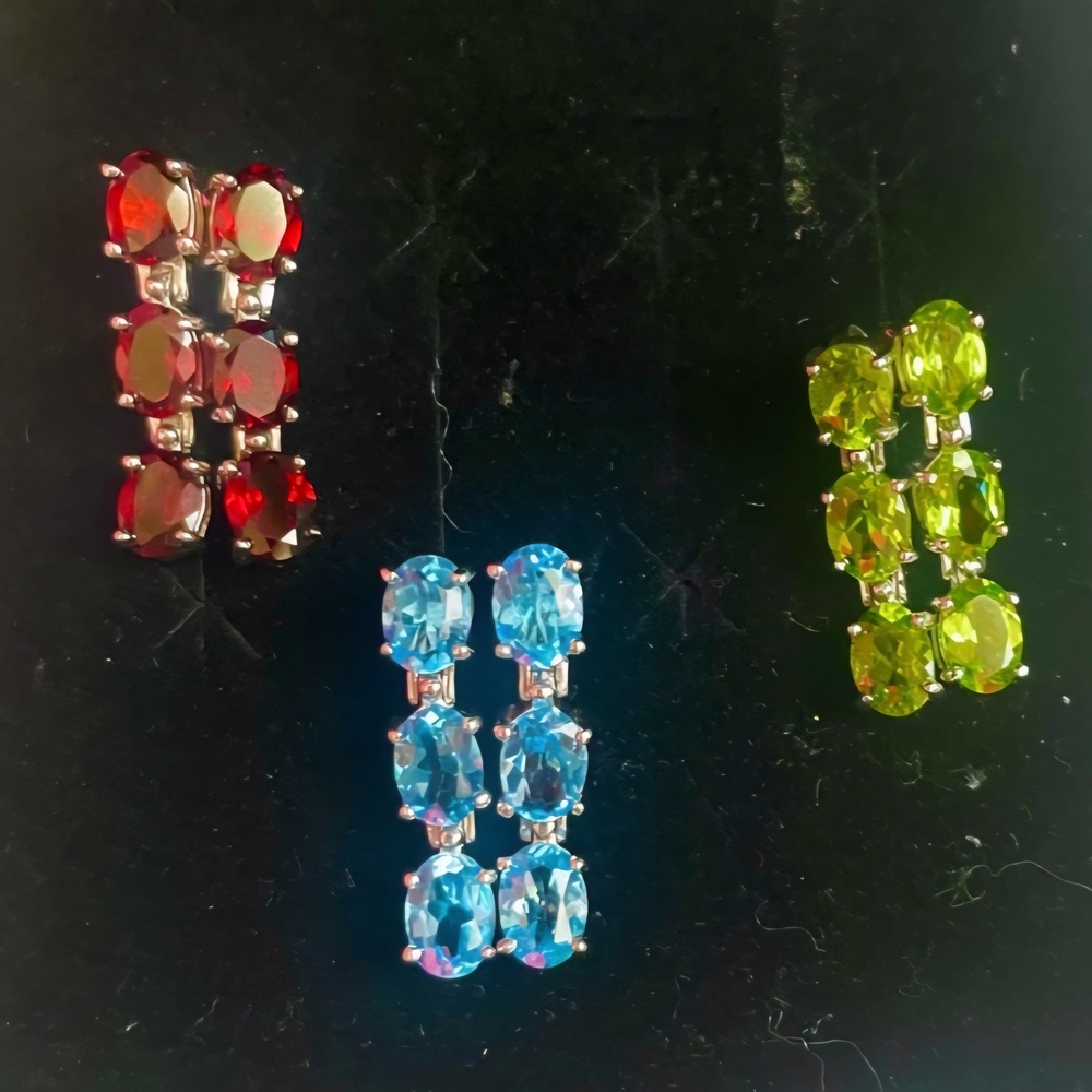 Elegant Multicolor Gemstone Earrings Set In 925 Silver